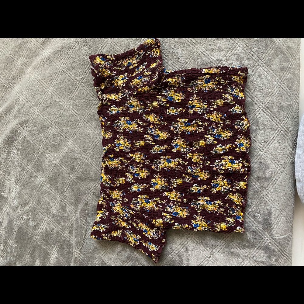 purple w/ flowers off the shoulder crop top